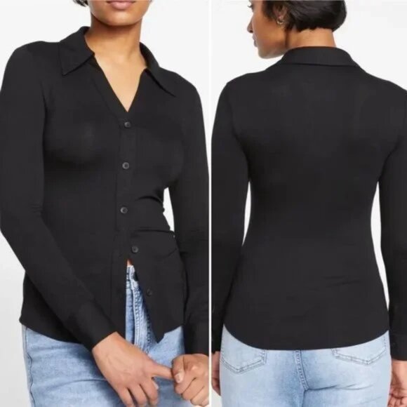 Universal Standard Tops - UNIVERSAL STANDARD XL 26/28 Slim Elbe Jersey Knit Blouse Black NWT